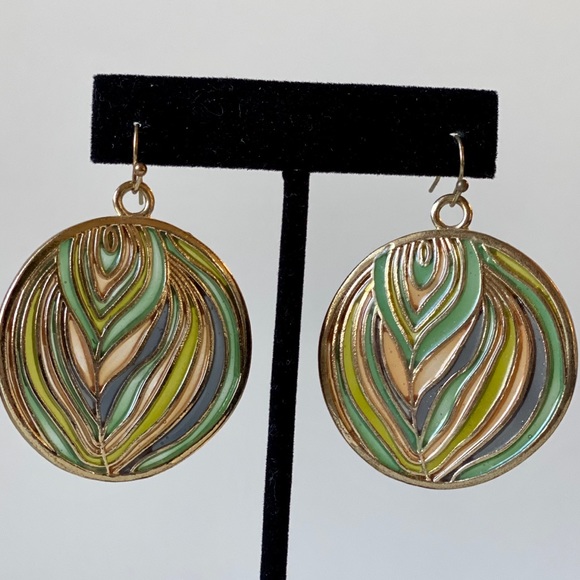Multi-color Boho Feather Print Statement Earrings - Picture 3 of 6